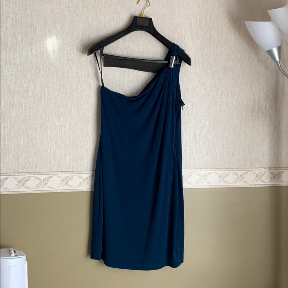 One shoulder teal cocktail dress